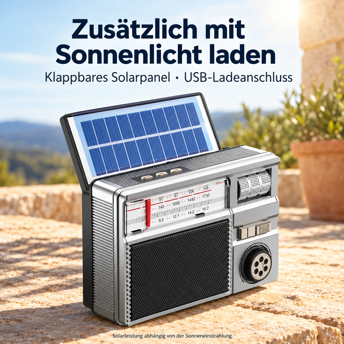 Klappbares Solarpanel als zusätzliche Lademöglichkeit