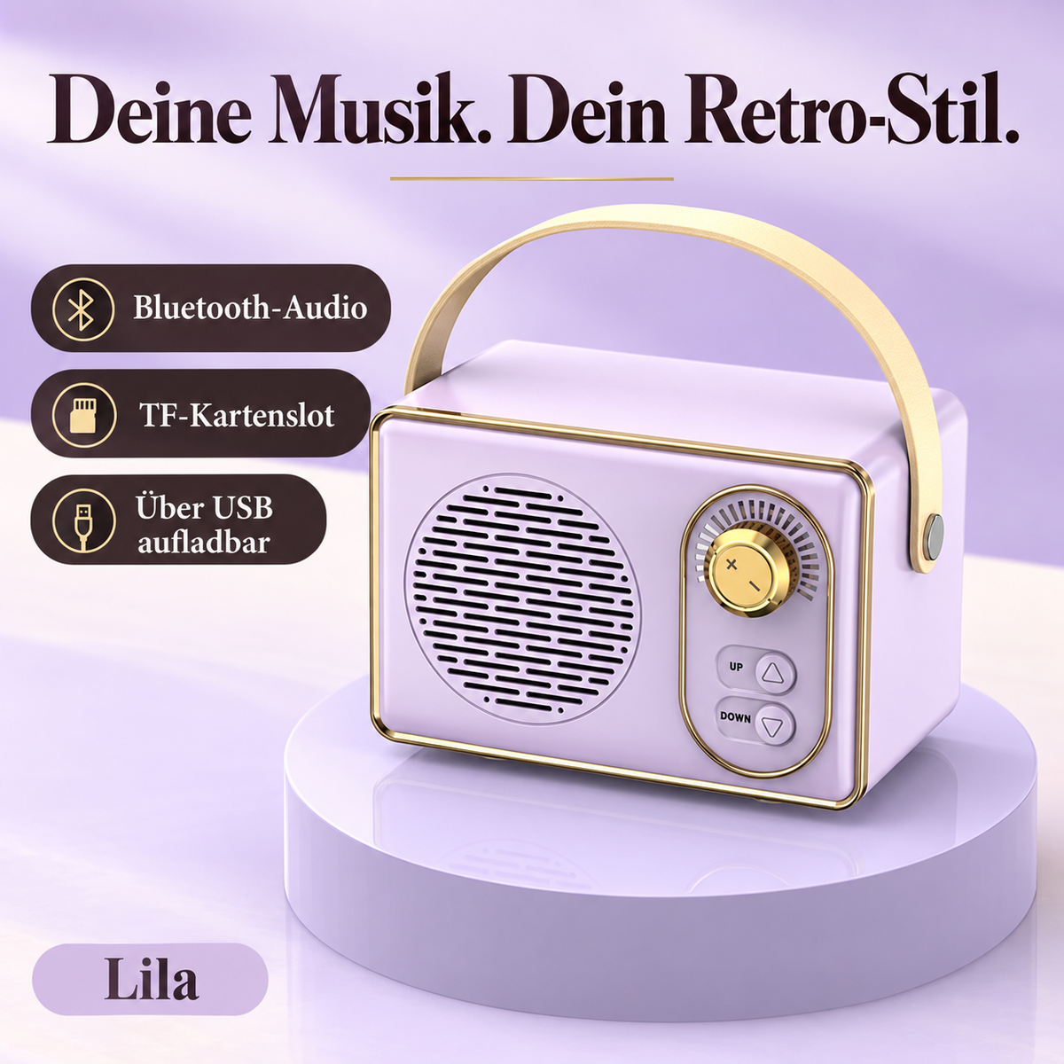 Mini Retro-Bluetooth-Lautsprecher – Rosa oder Lila – Rosa oder Lila – ganz dein Stil