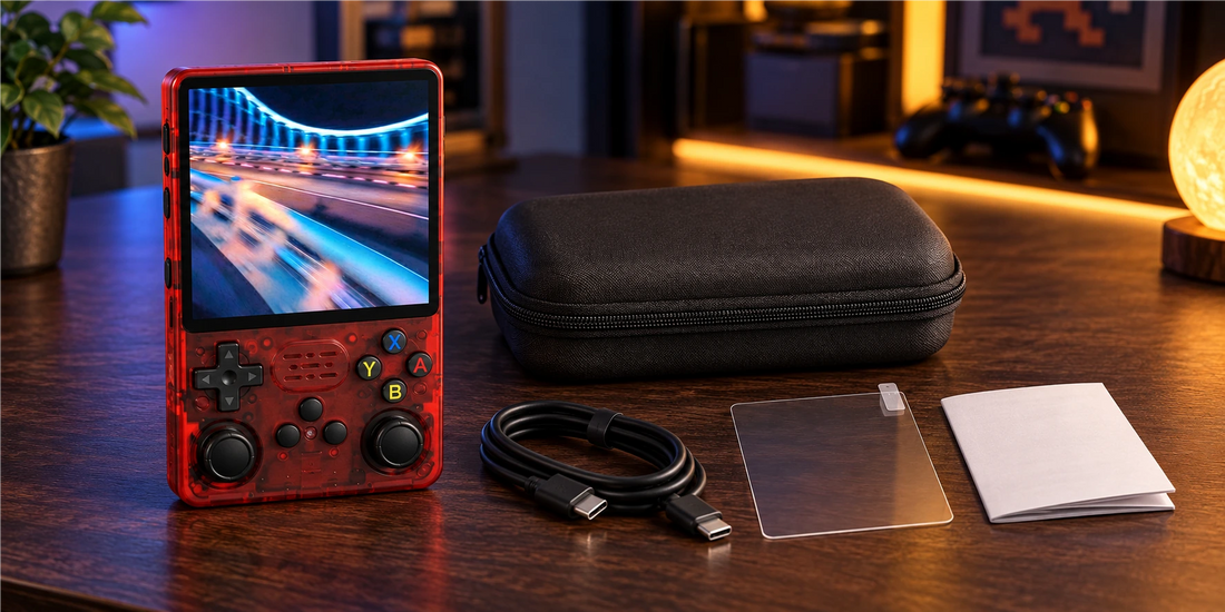 R36Plus Handheld mit Aufbewahrungsbox, USB-C-Kabel und Displayschutzfolie