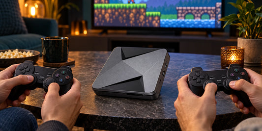 Super Console X2 Pro mit zwei Wireless-Gamepads für einen Spieleabend zu zweit