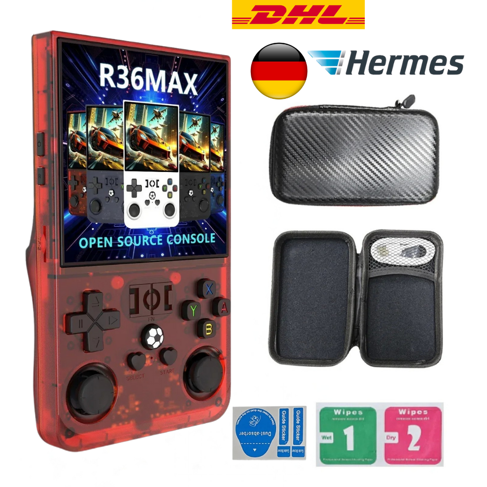 R36 Max Retro Handheld Spielekonsole 64/128GB | 22000+ Spiele | 4 Zoll IPS - Retroengel