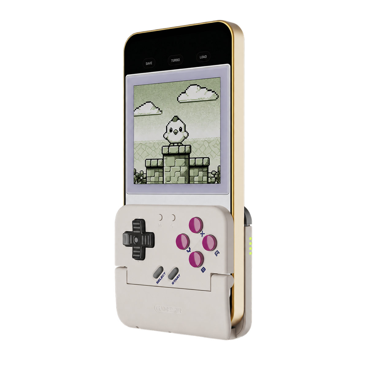 Retro-Handycontroller mit Smartphone; Smartphone und Spiele nicht enthalten