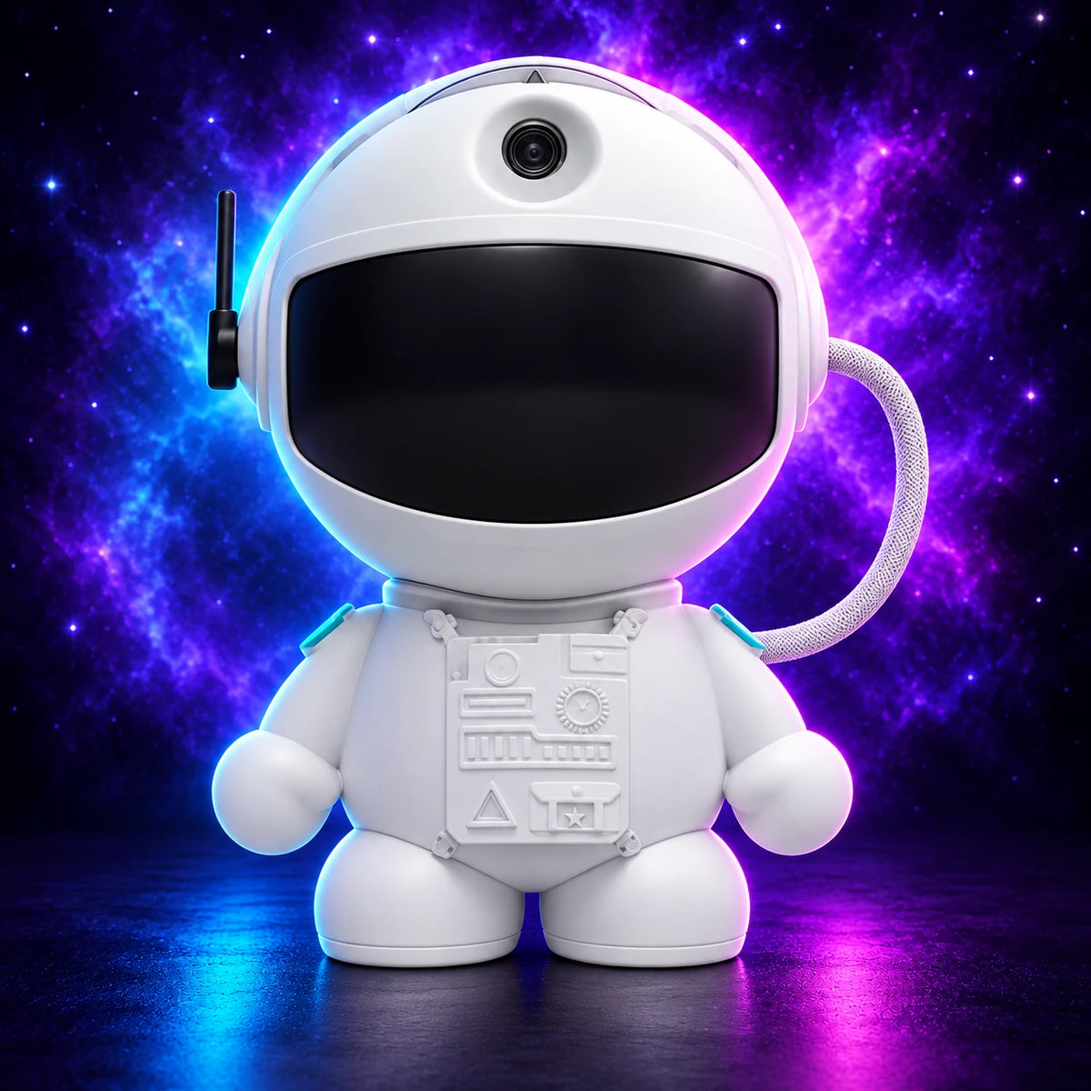 Weißer Astronaut-Projektor mit schwarzem Visier