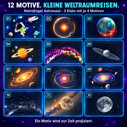 Übersicht der zwölf einzeln wählbaren Weltraummotive