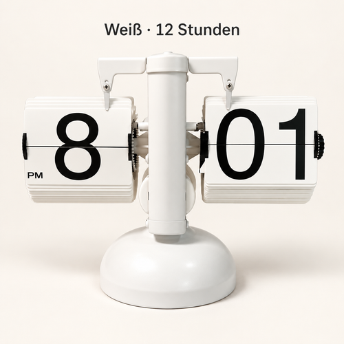 Weiße Flip-Tischuhr mit 12-Stunden-Anzeige und AM/PM