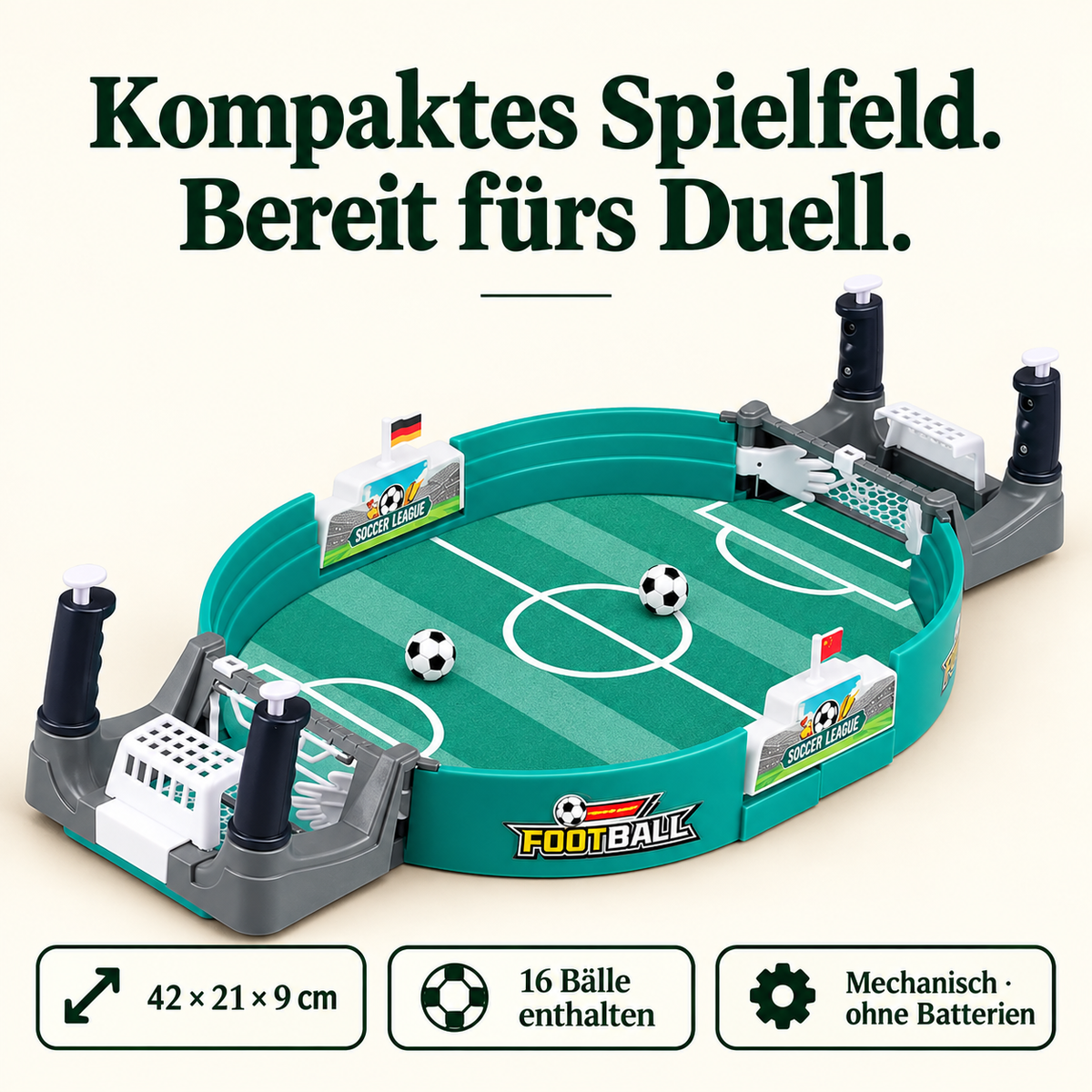 Tischfußball-Spiel mit 16 Bällen – Drücken, reagieren, weiterspielen