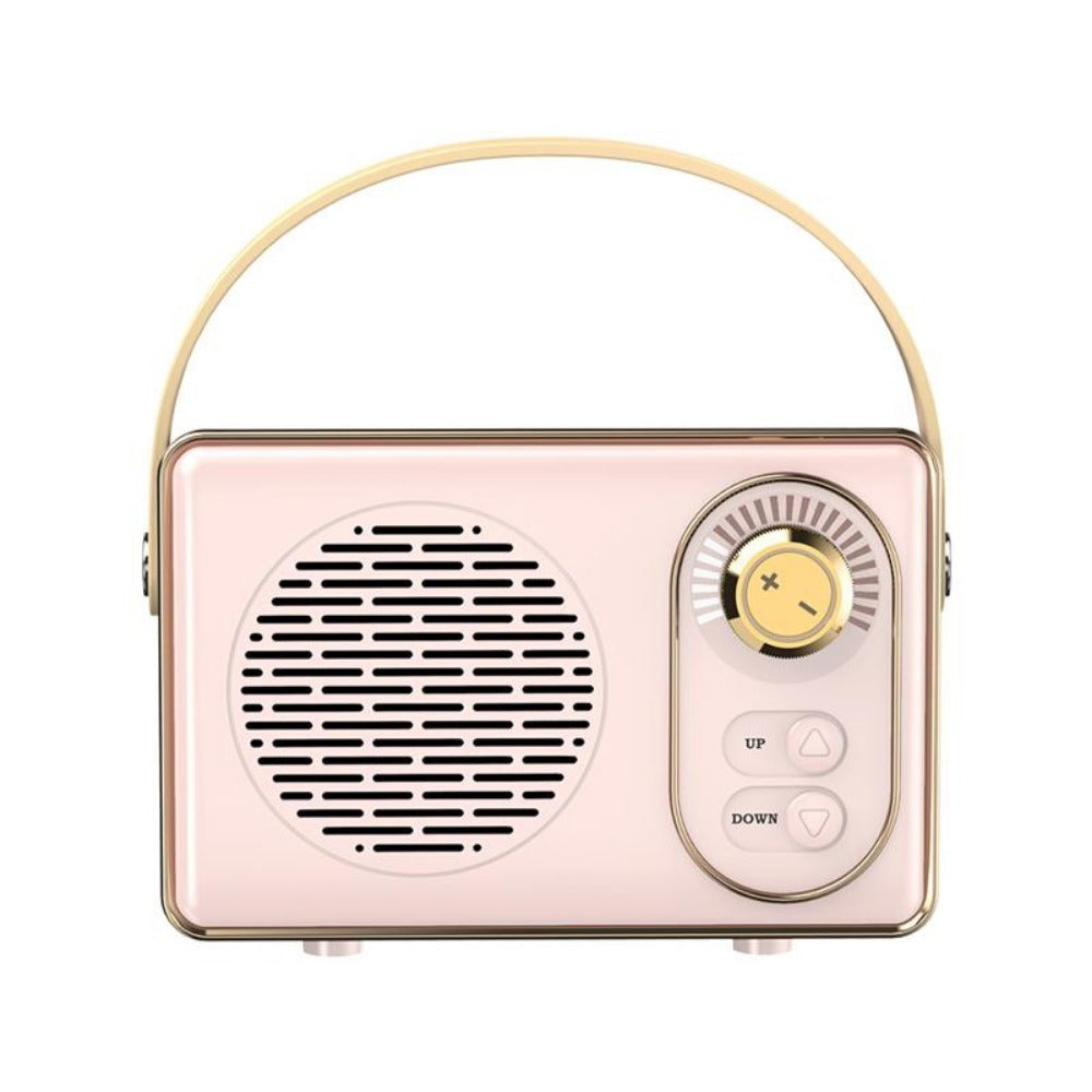 Retro-Bluetooth-Lautsprecher in Rosa mit goldfarbenen Details