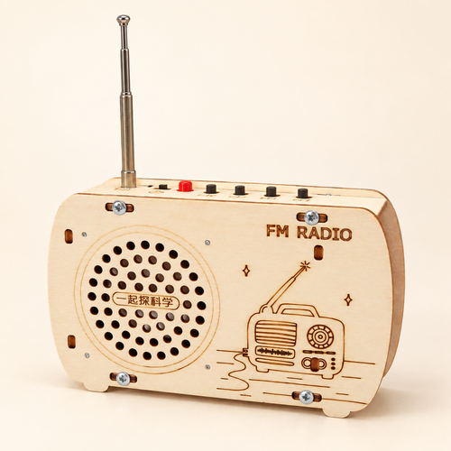 Zusammengebautes FM-Radio aus Naturholz – Lieferung als Bausatz