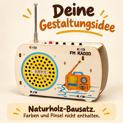 Bemaltes Holzradio als Gestaltungsidee; Farben und Pinsel nicht enthalten